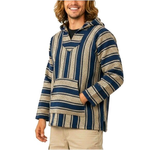 Sunspecs Striped Mexican Baja Hoodie Pullover Sz L - Boho Hippie Surfer Skater - Picture 2 of 12